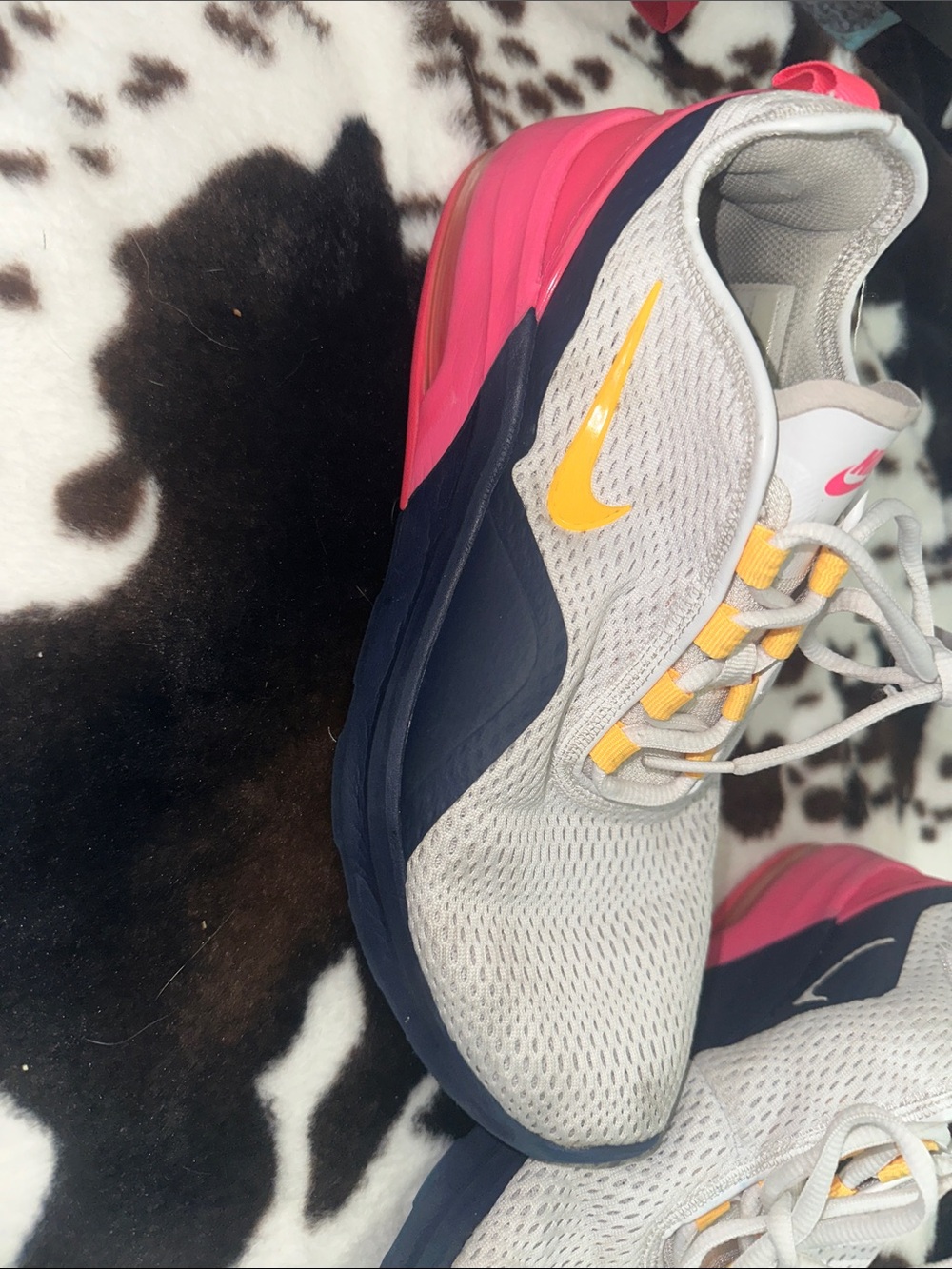 Nike Women's Gray Mesh Athletic Sneakers with Pink & Yellow Accents